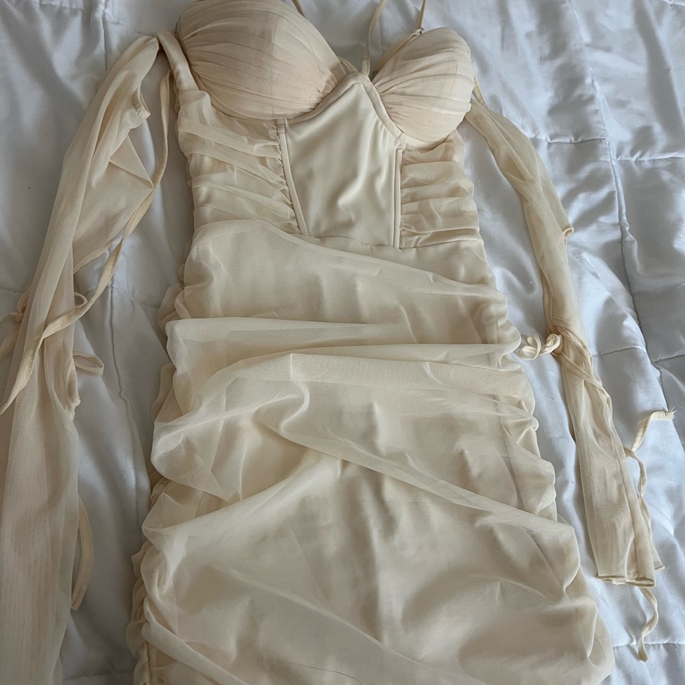 Elegant Beige Ruched Dress